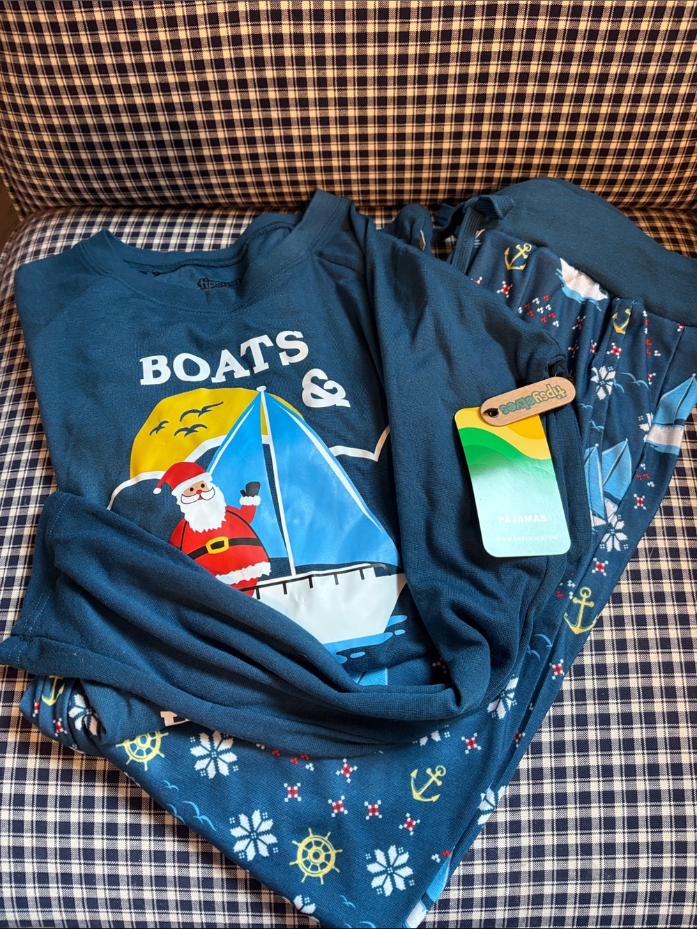 Navy Blue Santa & Sailboat Pajama Set